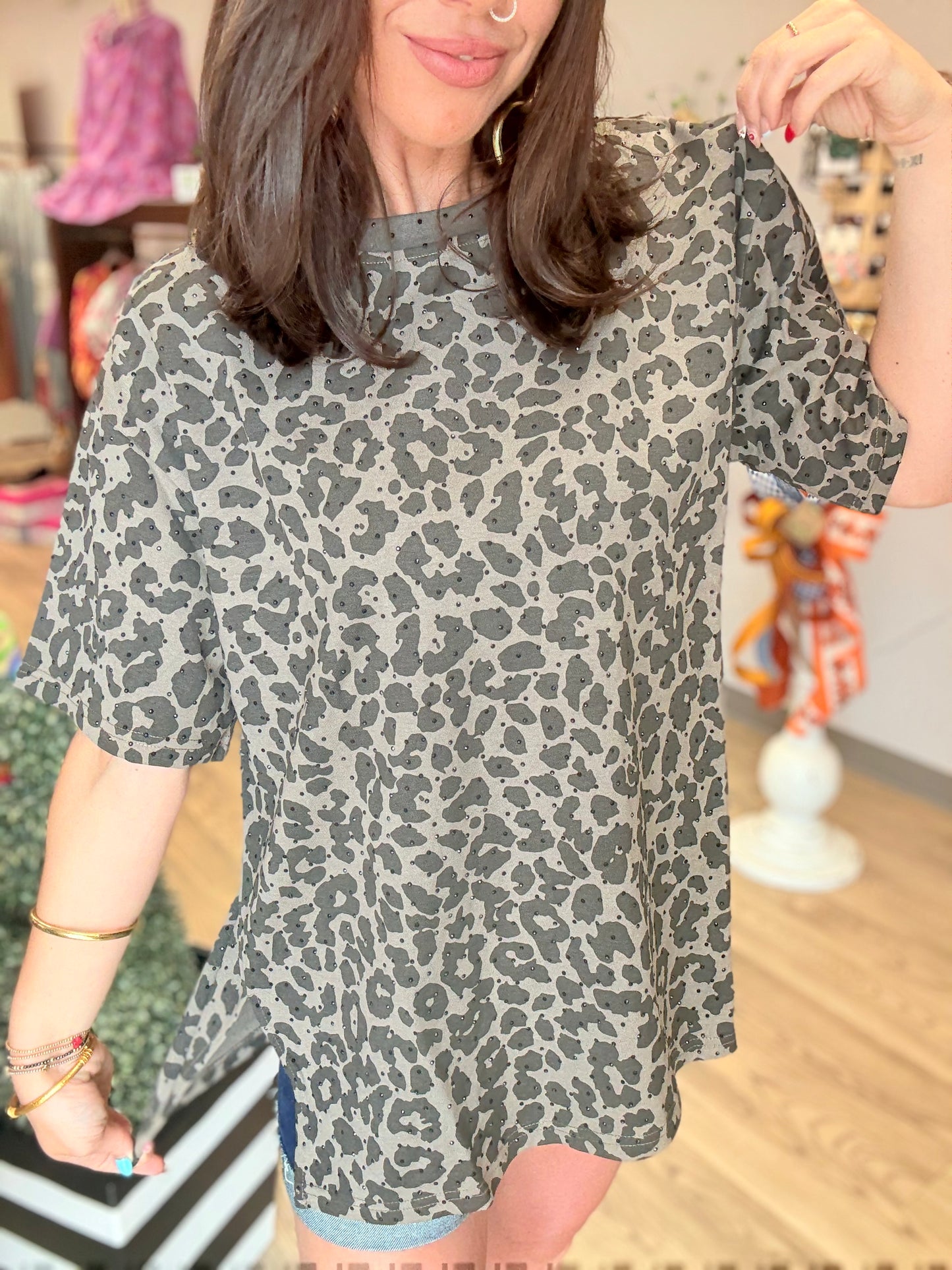 Oversized Cheetah Rhinestone Top