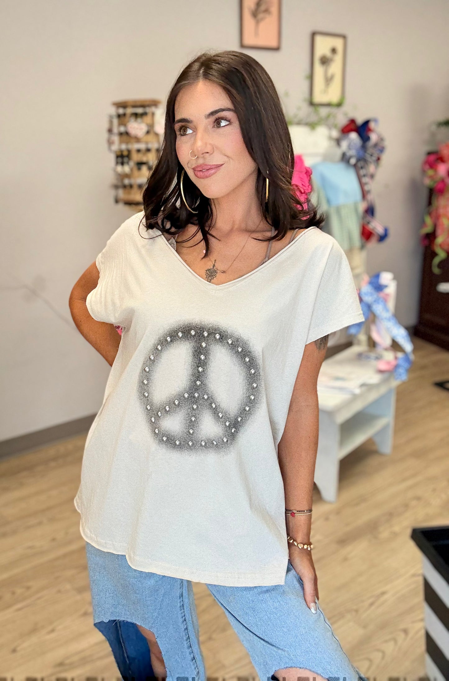 Studded Peace Sign Top