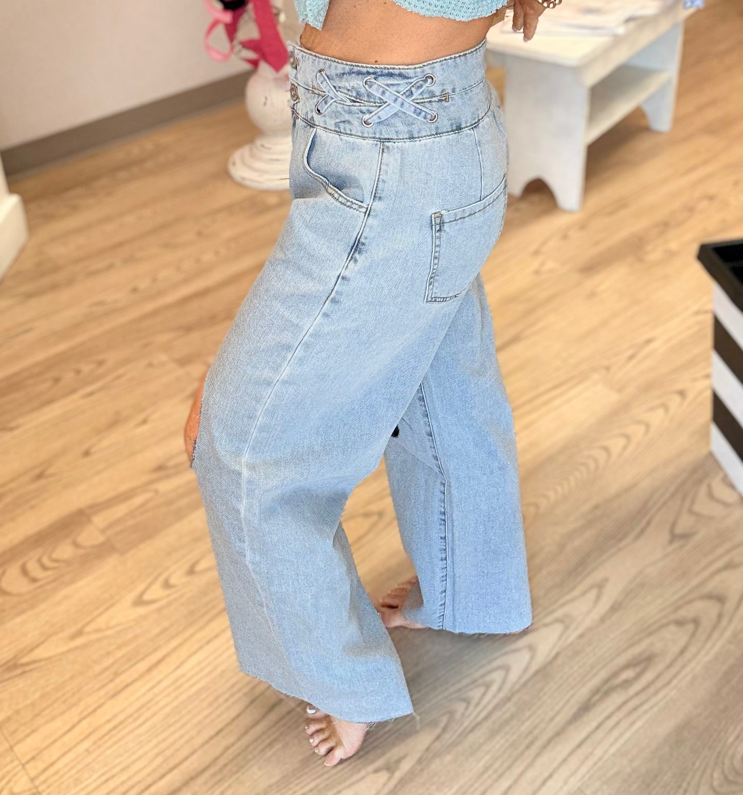 Criss-Cross High Waist Jeans