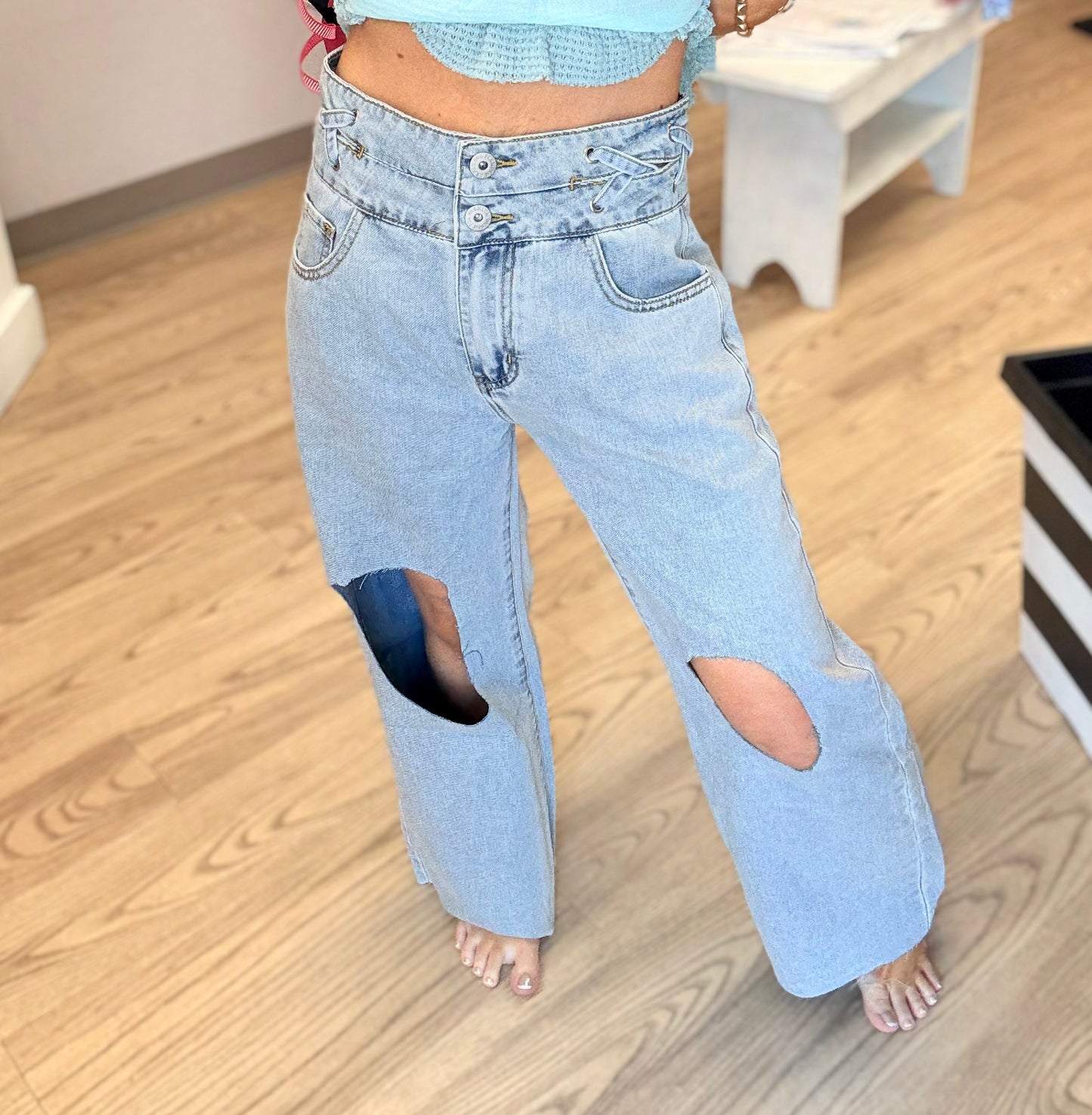 Criss-Cross High Waist Jeans