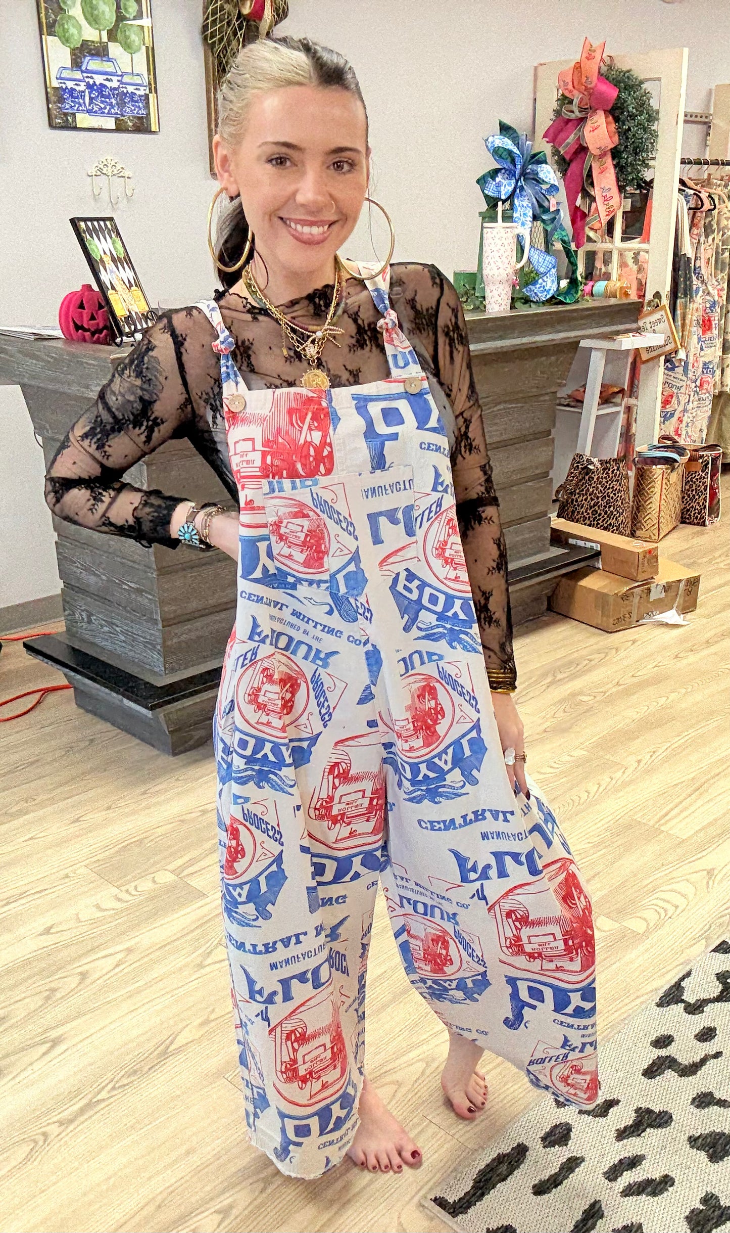 Vintage Print Overalls