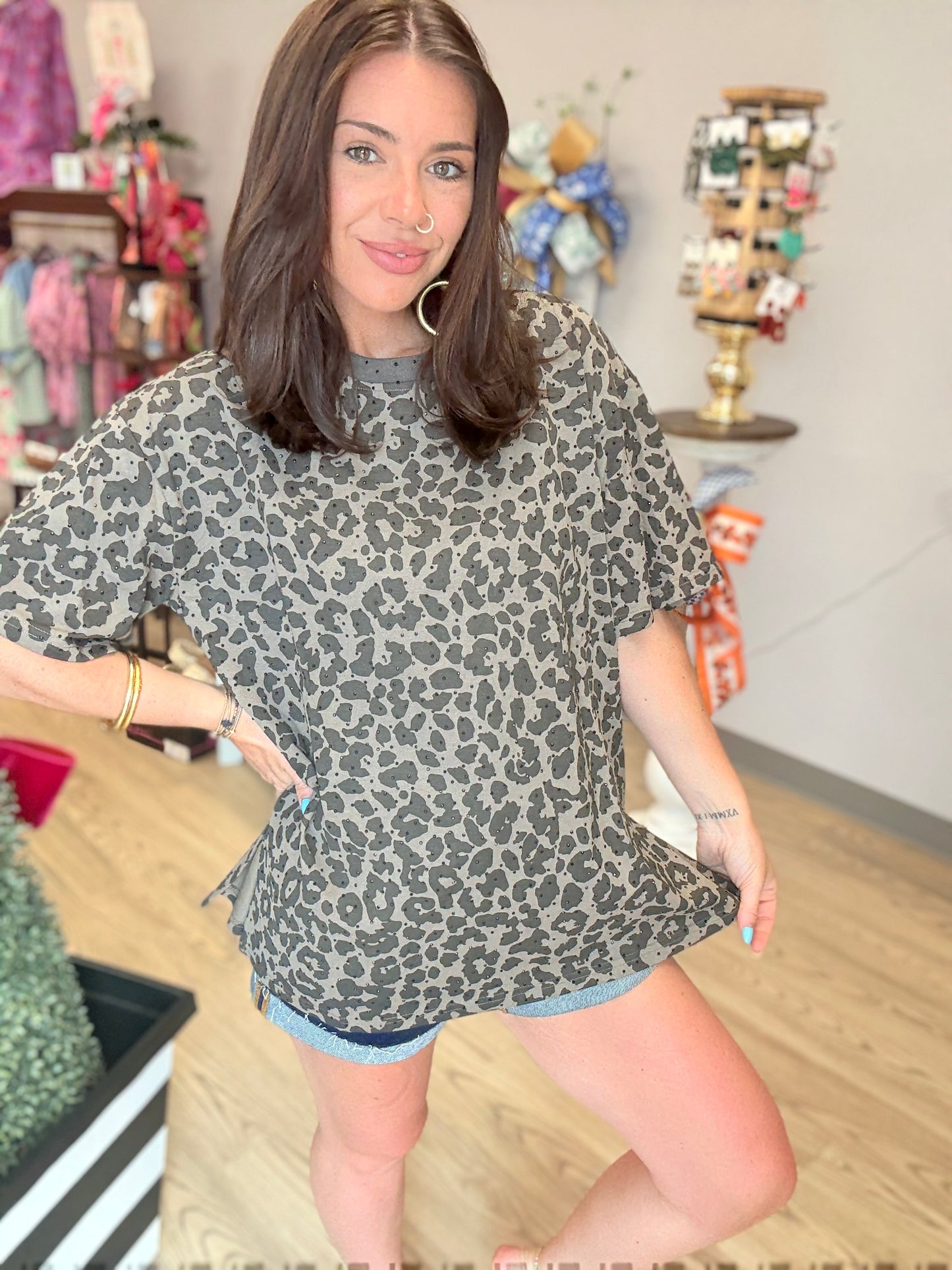Oversized Cheetah Rhinestone Top