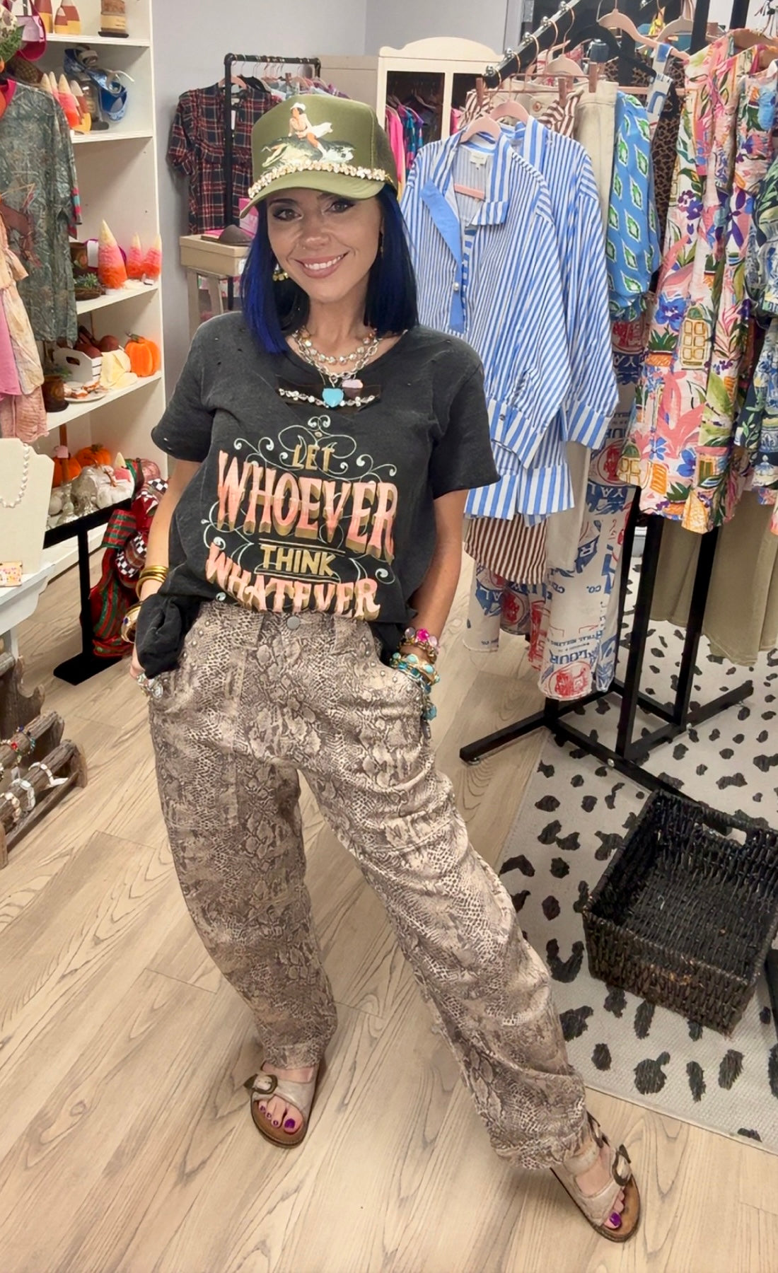 Snake Print Studded Jeans