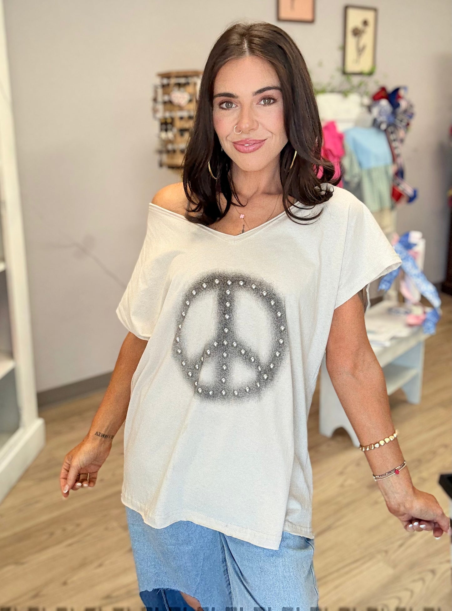 Studded Peace Sign Top