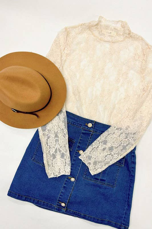 Floral, Lace Long Sleeve Mesh Top
