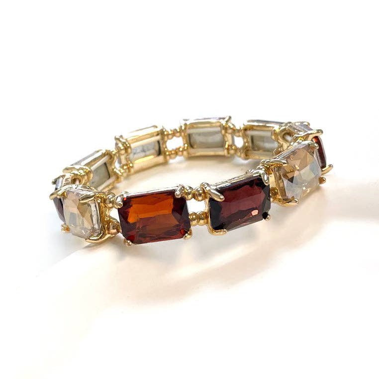 Brown Multi Rectangle Crystal Stretch Bracelet