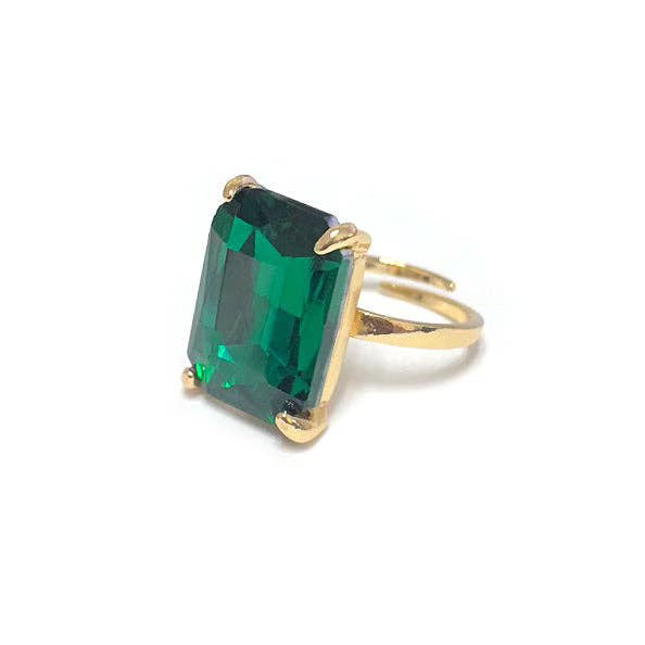 Emerald Green Rectangle Stone Adjustable Ring
