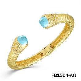 Matte Gold Cuff with Aqua Blue Stones