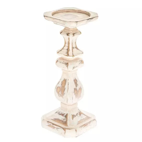 White Distressed Candle Holder