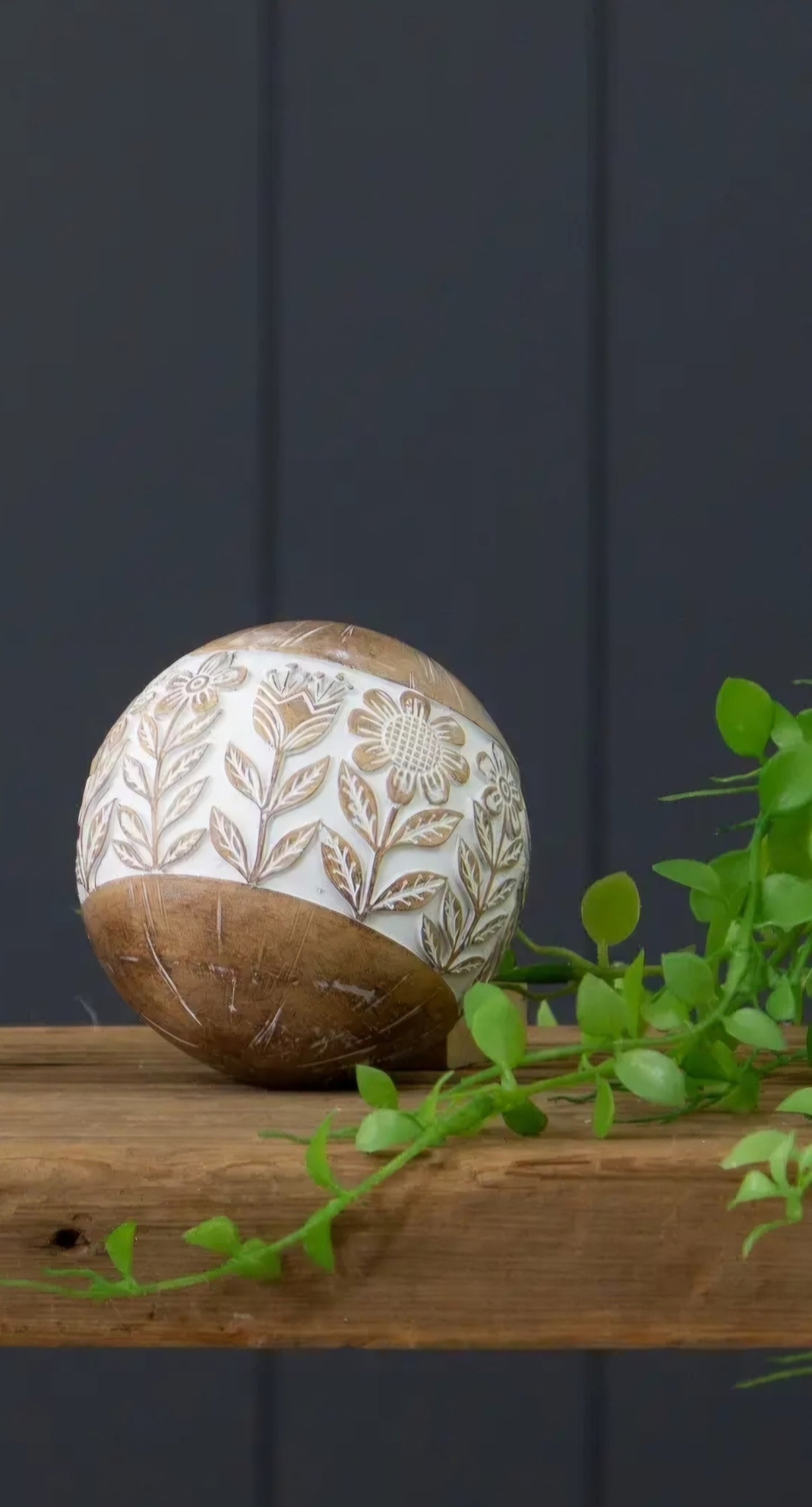 Embossed Accent Ball - White & Wood