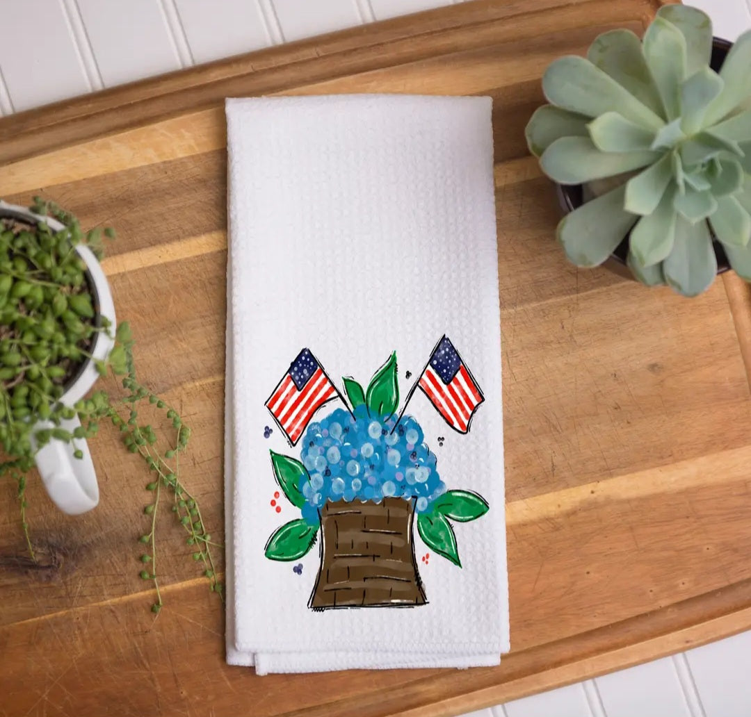 Patriotic Hydrangeas Tea Towel
