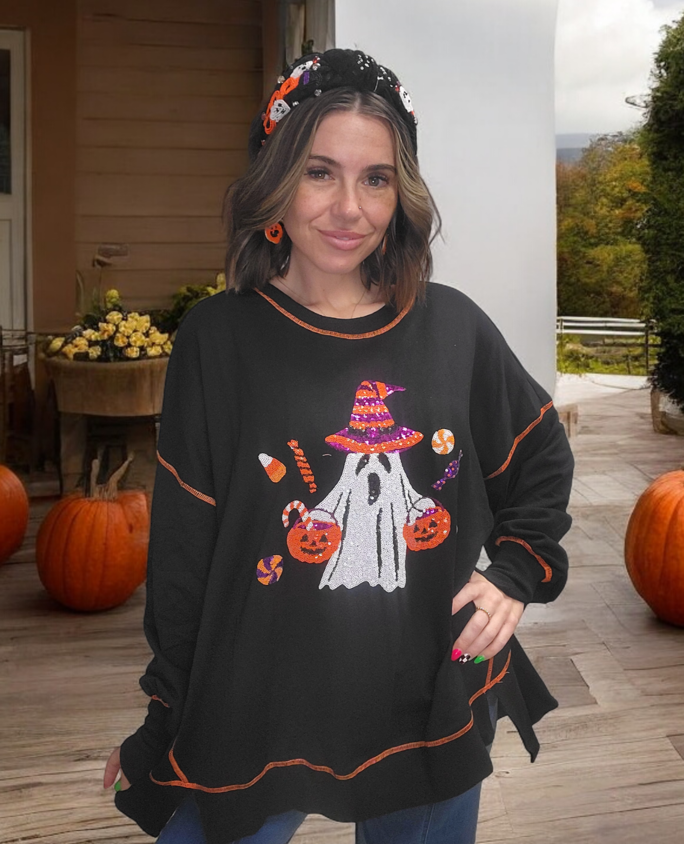Ghost-tastic Sequin Pullover