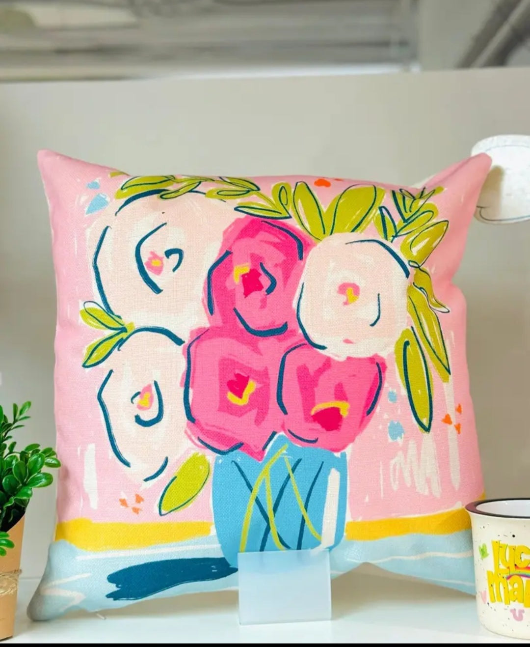 Hot Pink Floral Pillow