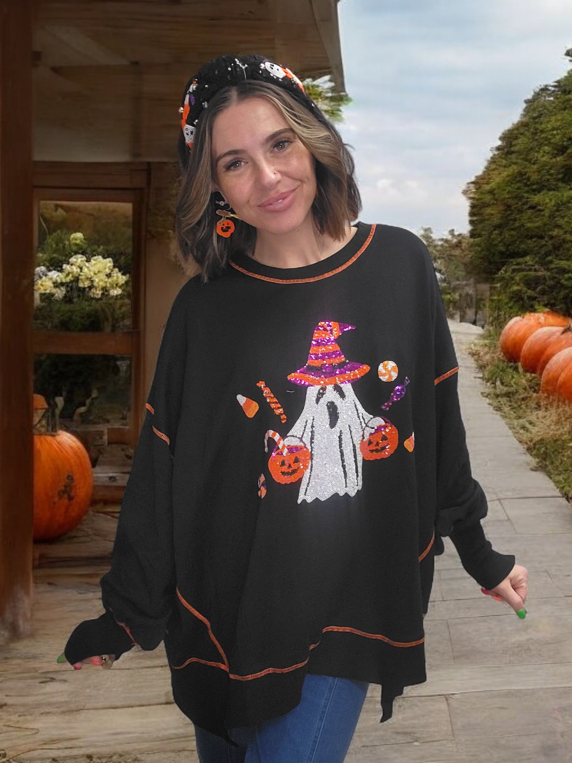 Ghost-tastic Sequin Pullover