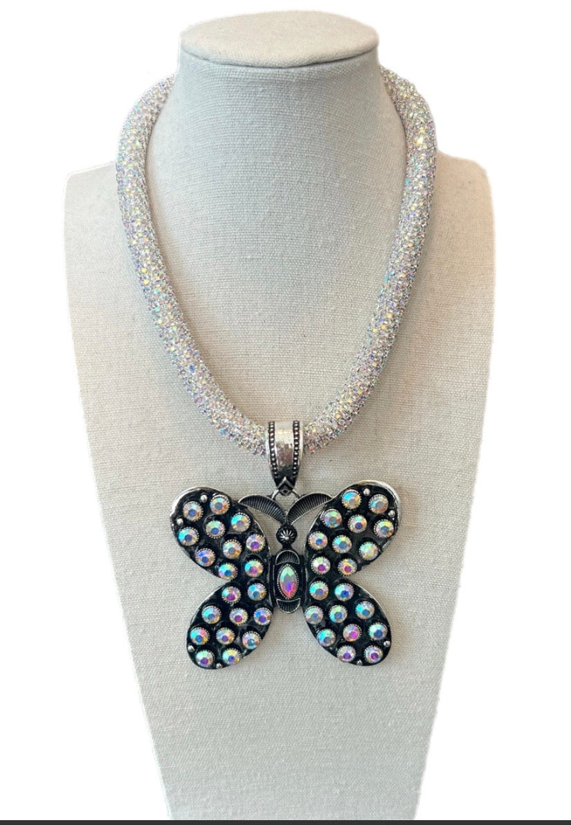 AB Butterfly Crystal Necklace