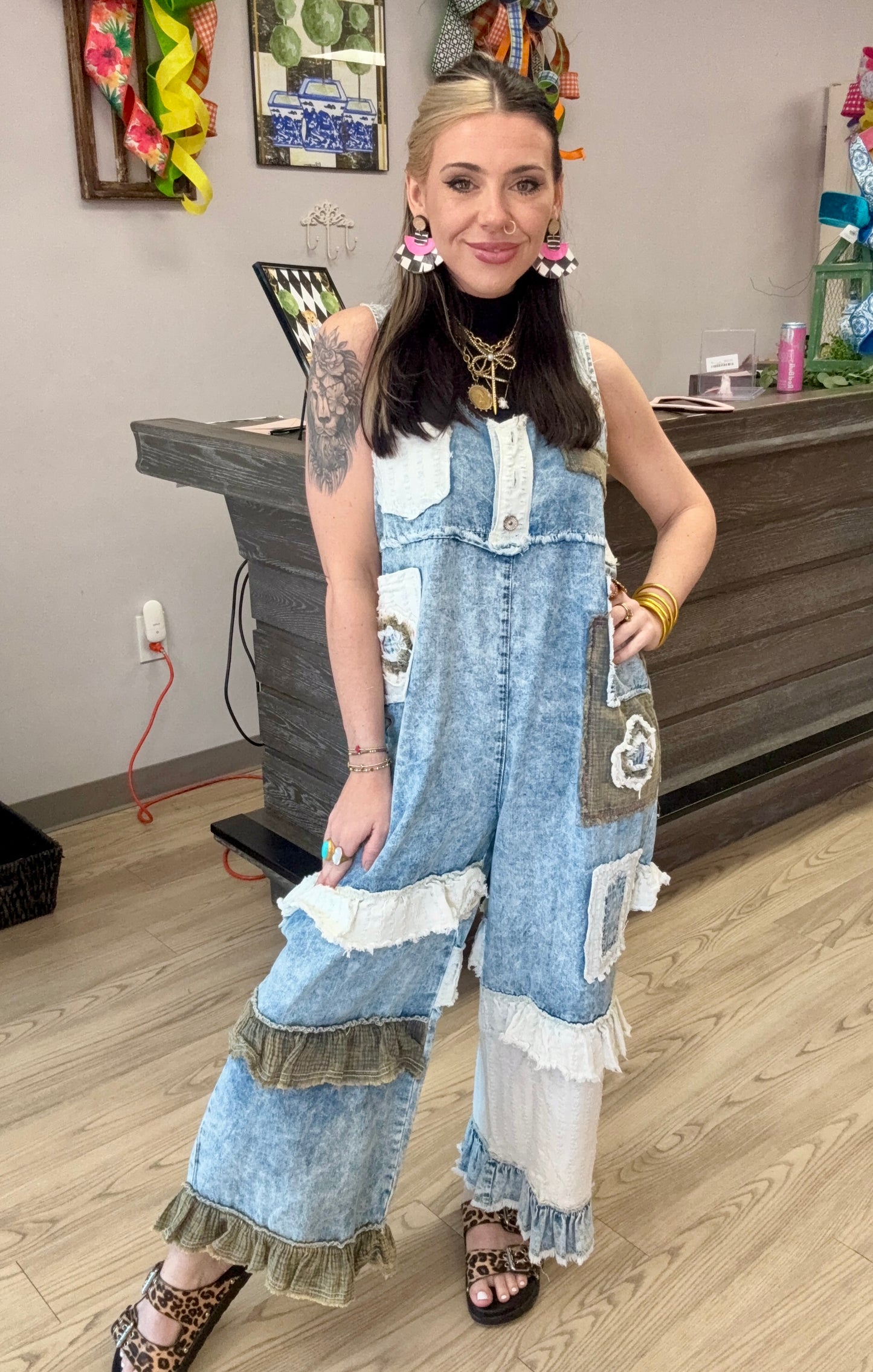 Vintage Charm Patchwork Denim Overalls