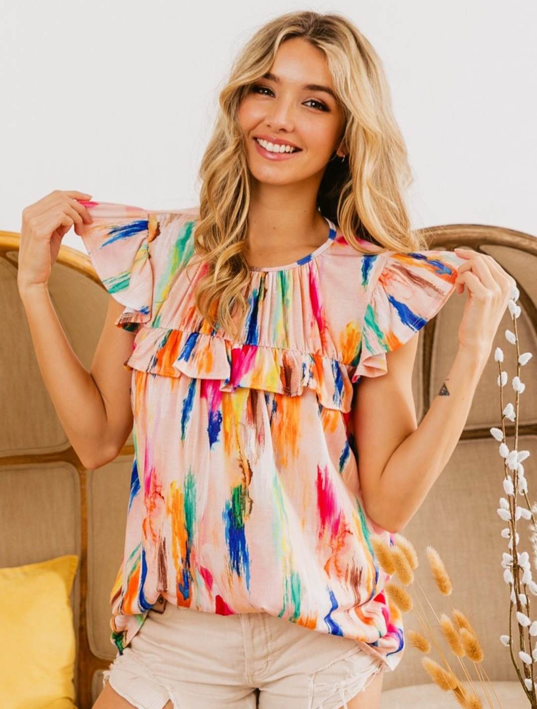 Paint Print Ruffle Top