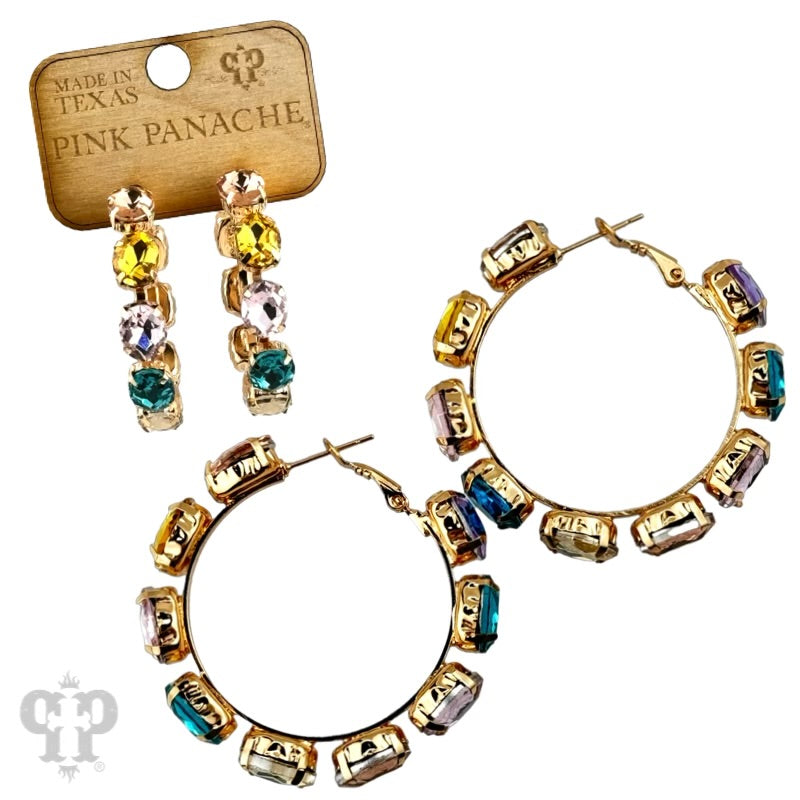 Multi Oval Crystal Hoop Earrings