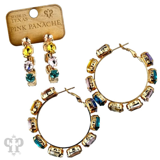 Multi Oval Crystal Hoop Earrings
