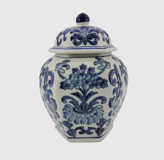 Blue & White 12” Chinoiserie Jar