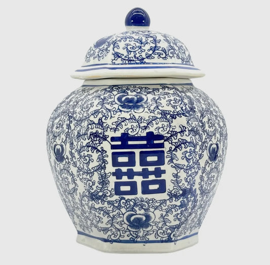 Blue & White 12” Chinoiserie Jar