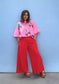 Red Elastic Wide Leg Pants