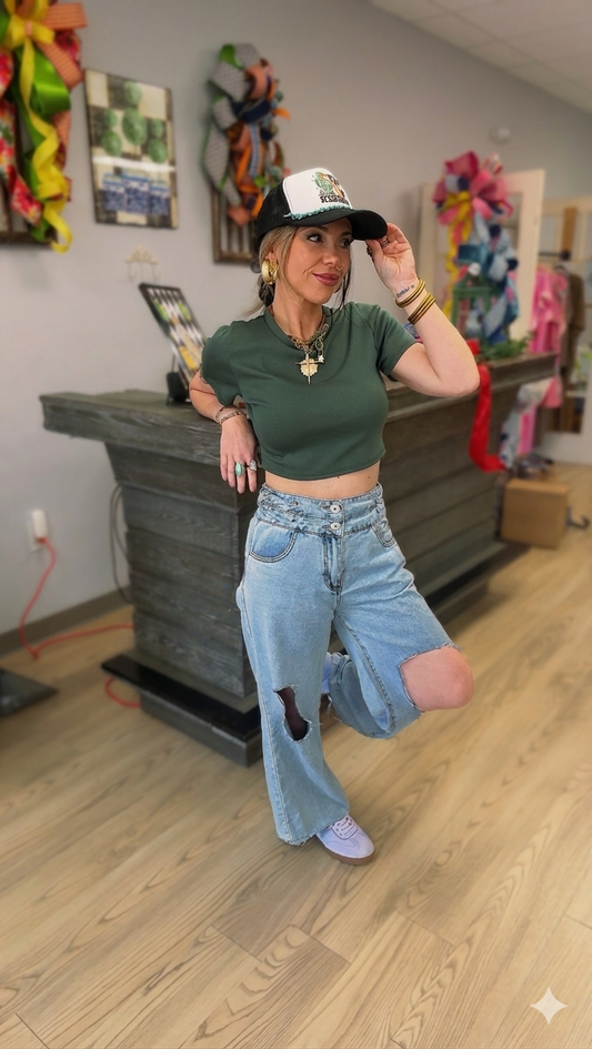 Criss-Cross High Waist Jeans