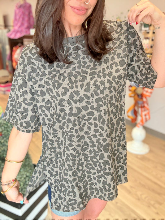 Oversized Cheetah Rhinestone Top