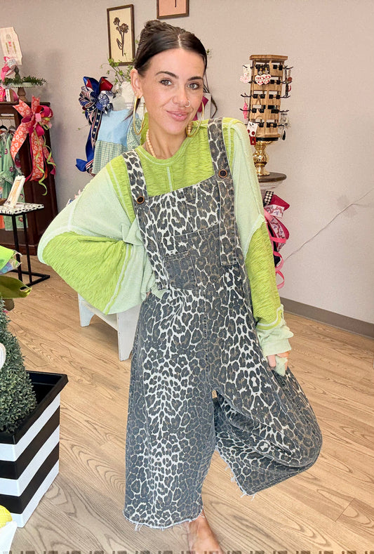 Cropped Cheetah Print Overalls