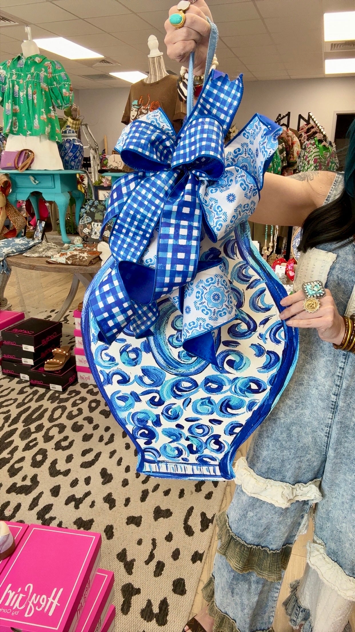 Large Designer Blue Chinois Ginger Jar Door Hanger