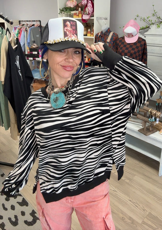 Wild Side Zebra Striped Oversized Pullover