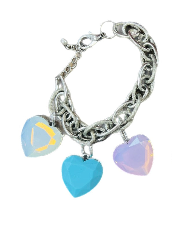 Triple Crystal Heart Bracelet Opal Mix