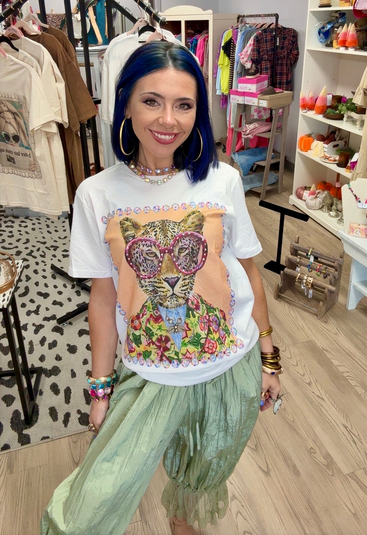 Cheetah in a Suit Rhinestone Tee