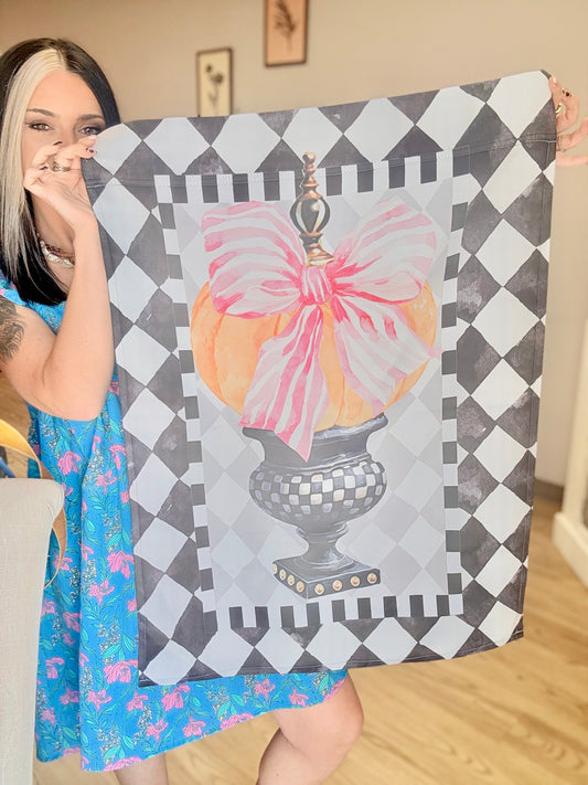Harlequin Bow Pumpkin Home Flag