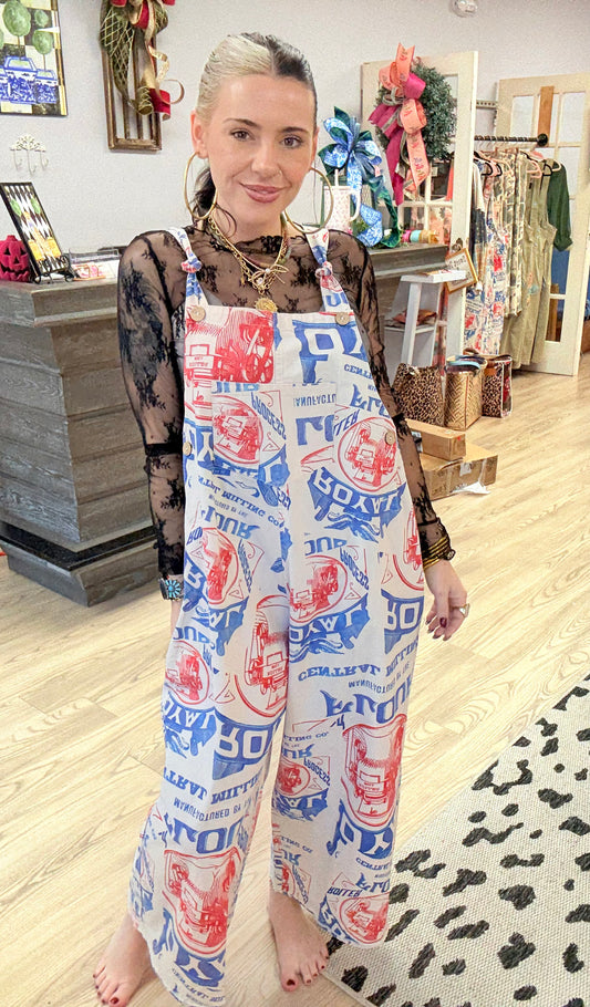 Vintage Print Overalls