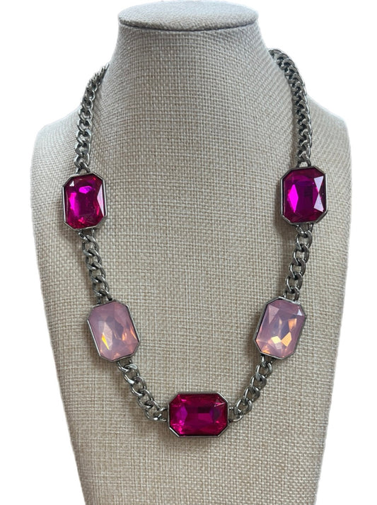 Pink Opal/Hot Pink Crystal Chain Necklace