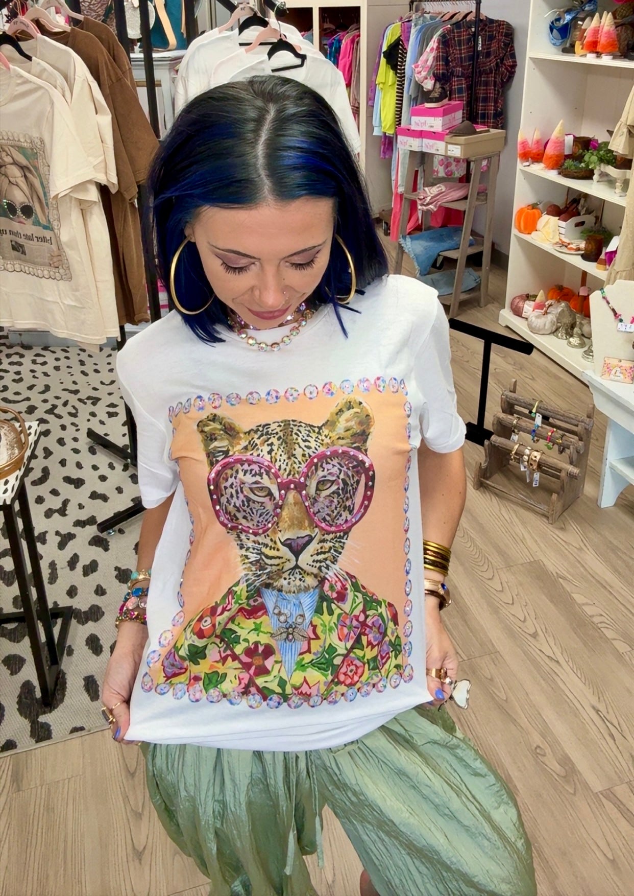 Cheetah in a Suit Rhinestone Tee