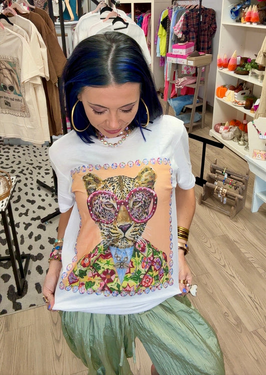 Cheetah in a Suit Rhinestone Tee