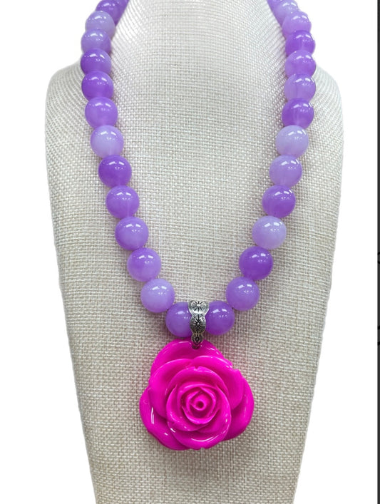 Pink Rose Purple Beaded Necklace