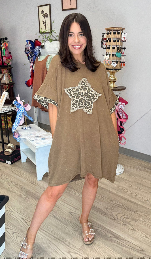 Acid Wash Cheetah Tee Dress