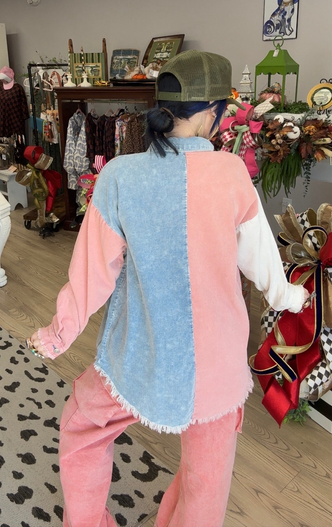 Pretty in Peach Color-block Button-Up