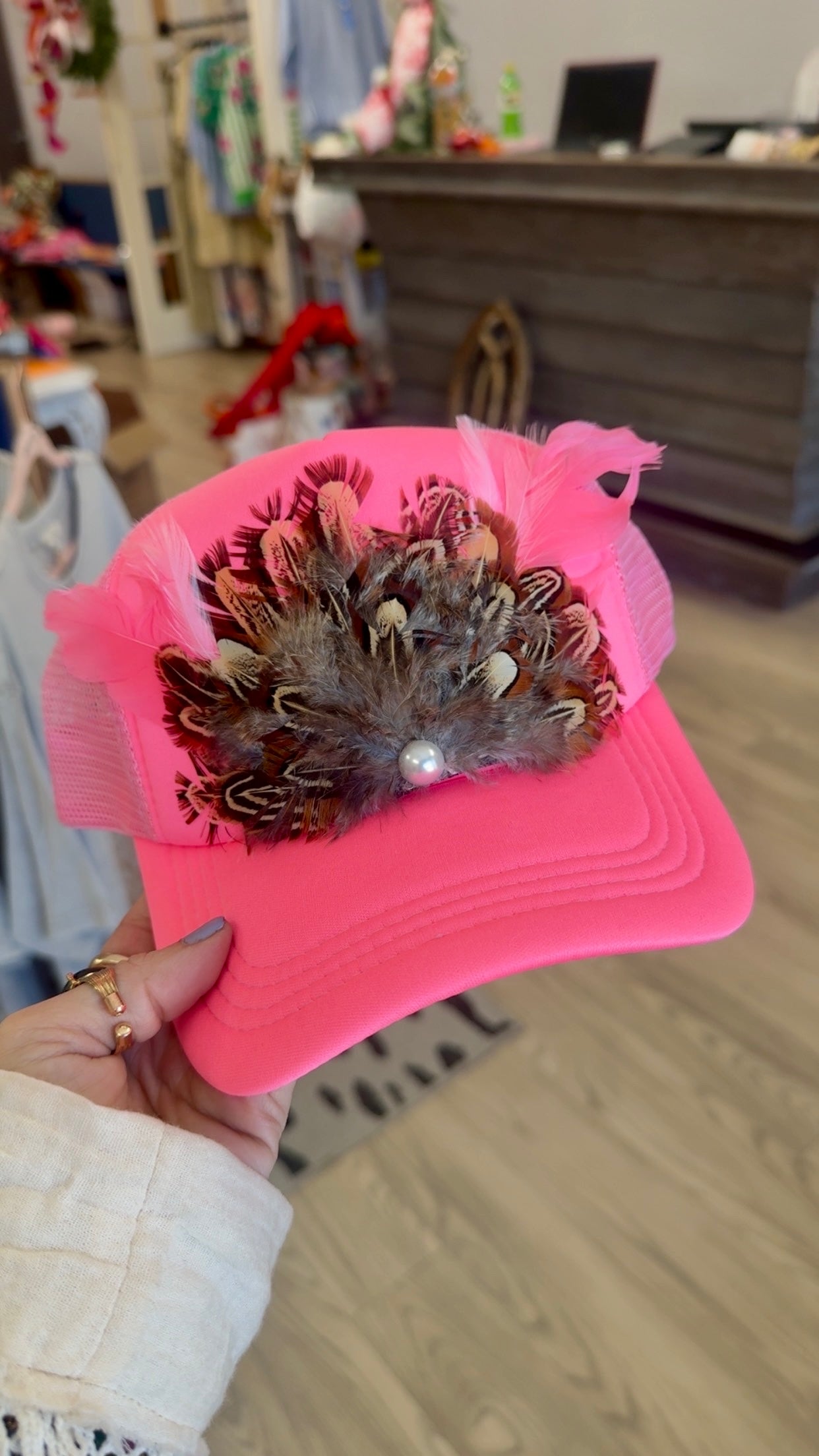 Neon Pink Feather Hat