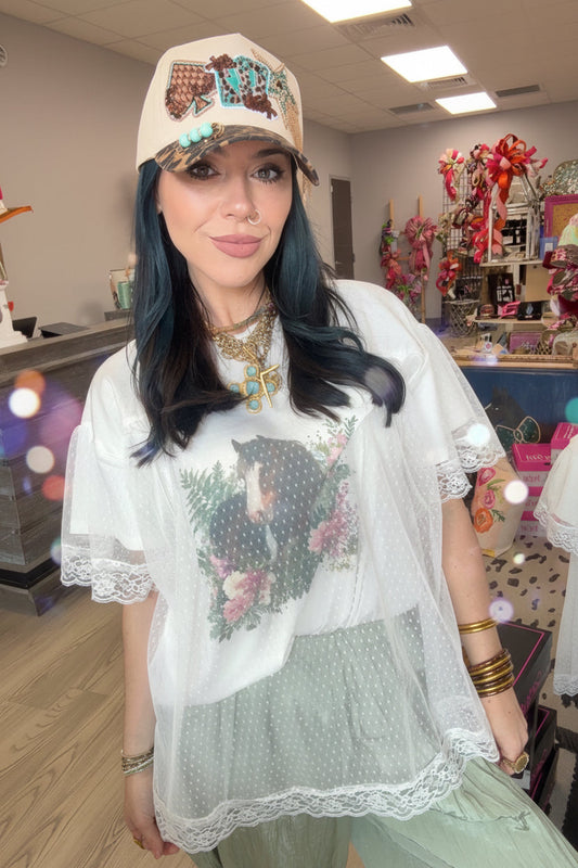 Heirloom Horse Lace Overlay Top
