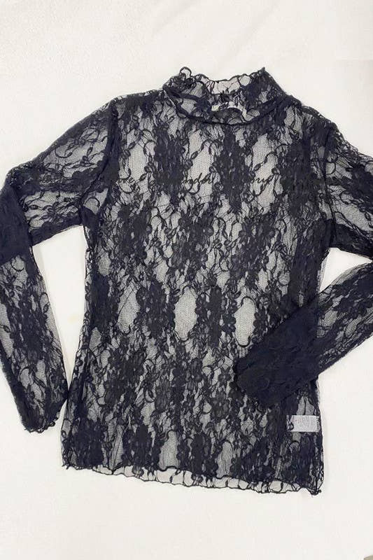 Floral, Lace Long Sleeve Mesh Top