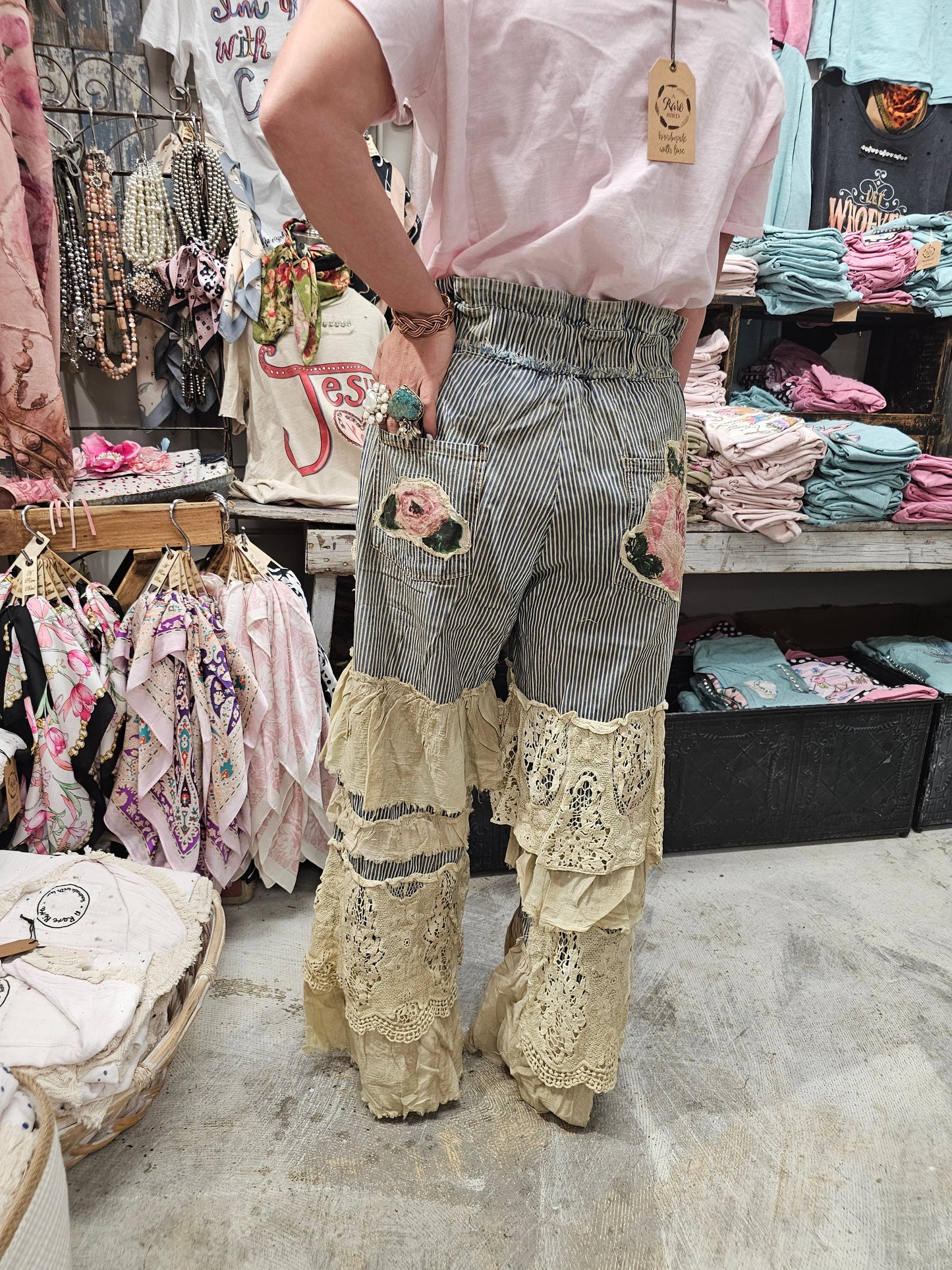 A Rare Bird Rose Ticking Pants