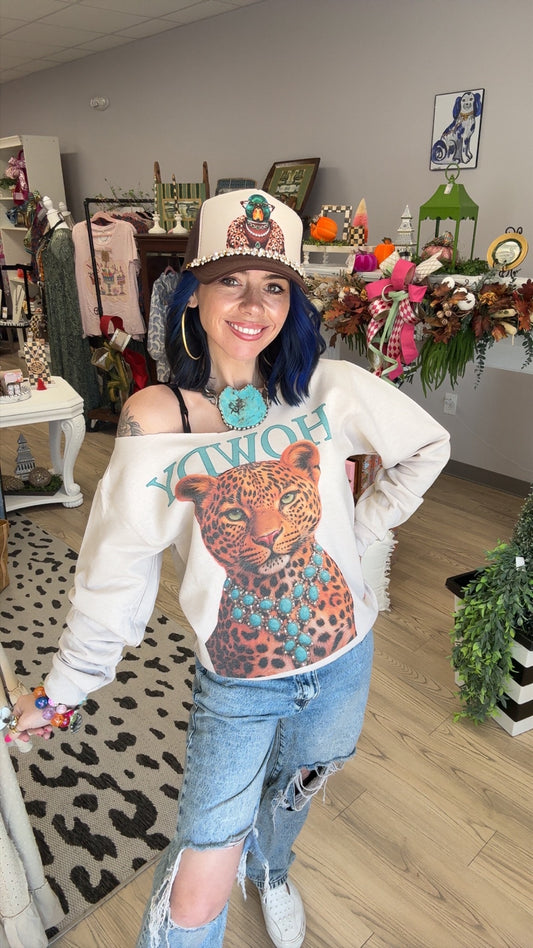 Howdy Cheetah Blingy Pullover
