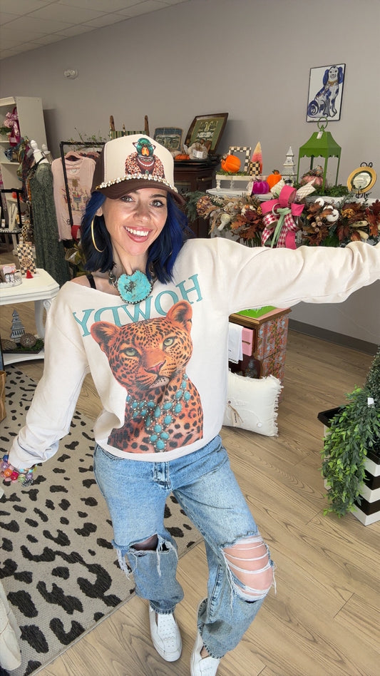 Howdy Cheetah Blingy Pullover