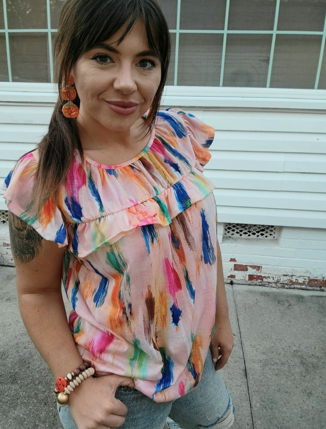 Paint Print Ruffle Top