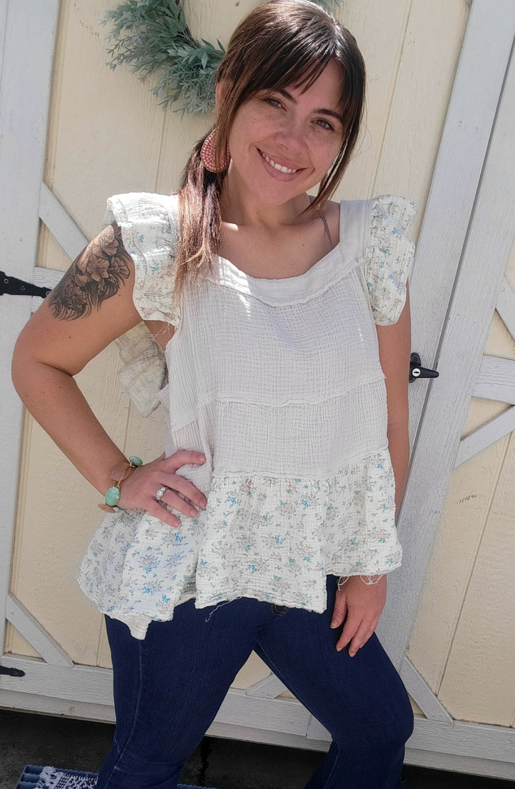 Ditsy Floral Ruffle Trim Top