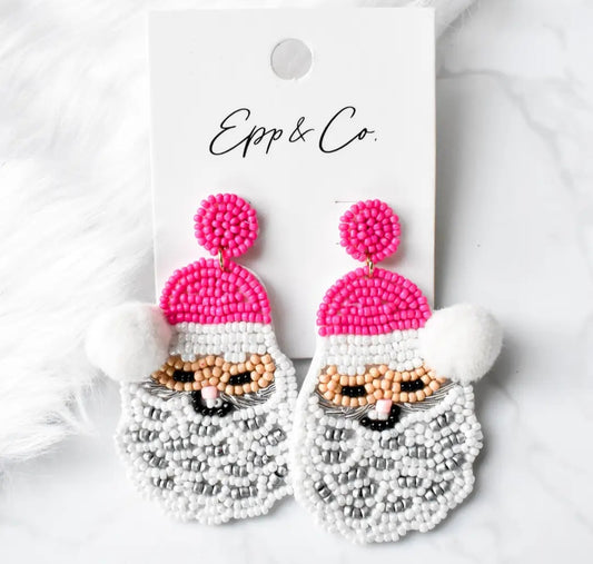 Hot Pink Santa Hat Beaded Earrings